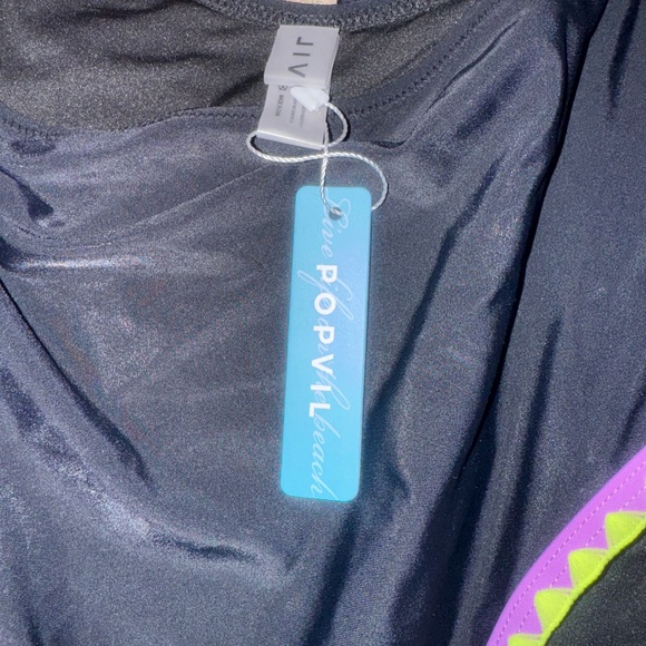 Chic Black One-Piece Swimsuit with Vibrant Trim - Picture 2 of 2